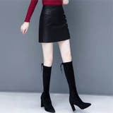 ミニスカート フェイクレザーインナーパンツ付 台形 スカート黒 韓国 | shoppinggo | 詳細画像5 