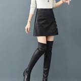 ミニスカート フェイクレザーインナーパンツ付 台形 スカート黒 韓国 | shoppinggo | 詳細画像17 