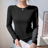 ブラック | Tシャツ カットソー レディース インナー トップス  Tシャツ 暖かい 長袖 | shoppinggo