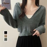 ニットトップス Vネック スキッパー | shoppinggo | 詳細画像1 