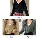 ニットトップス Vネック スキッパー | shoppinggo | 詳細画像2 