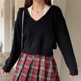 ブラック | ニットトップス Vネック スキッパー | shoppinggo