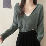 グレー | ニットトップス Vネック スキッパー | shoppinggo