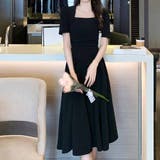 ブラック | ワンピース 半袖 スクエアネック | shoppinggo