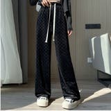ブラック | ワイドパンツ チェック柄パンツ 薄手 | shoppinggo