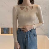 ベージュ | ニットトップス ツイスト ラウンドネック | shoppinggo