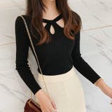 ブラック | ニットトップス ツイスト ラウンドネック | shoppinggo
