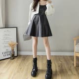 フレアキャミワンピース ジャンパ―スカート フェイクレザーワンピース | shoppinggo | 詳細画像15 