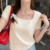 サマーニットショート丈 トップス スクエアネック | shoppinggo | 詳細画像3 