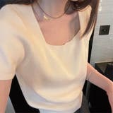 サマーニットショート丈 トップス スクエアネック | shoppinggo | 詳細画像4 