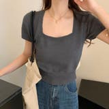 サマーニットショート丈 トップス スクエアネック | shoppinggo | 詳細画像15 