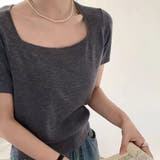 グレー | サマーニットショート丈 トップス スクエアネック | shoppinggo