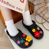 花*ブラック | 厚底サンダル アクセサー付き レディース | shoppinggo