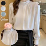 パール付きキーネック トップス シャツブラウス | shoppinggo | 詳細画像1