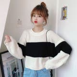 ブラックホワイト | ニットセーター 長袖 シンプル | shoppinggo