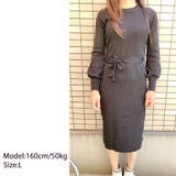 ニットロングワンピース 長袖 ウエストリボン | shoppinggo | 詳細画像3