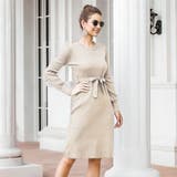 ニットロングワンピース 長袖 ウエストリボン | shoppinggo | 詳細画像7