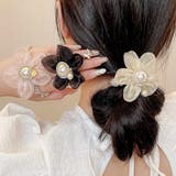 ベージュ | ヘアゴム はな パール おしゃれ ブレスレット | shoppinggo
