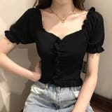 ブラック | 韓国ファッション 夏新作 サマーニットトップス | shoppinggo