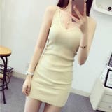 ベージュ | ノースリーブ リブニットワンピース オフィスカジュアル | shoppinggo