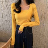 イエロー | Uネックニットセーター  | shoppinggo