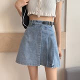 ブルー | 韓国ファッション デニムミニスカート ハイウエスト | shoppinggo