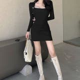 タイトワンピース ニットワンピース レディース 長袖 ストレッチ 黒 着痩せ | shoppinggo | 詳細画像17