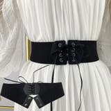 ブラック | ゴムベルト レディース 幅広 太ベルトバックル付 細見え ラクチン おしゃれ | shoppinggo