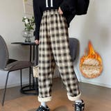 ブラウン | 裏起毛パンツ チェック柄パンツ ワイドパンツ | shoppinggo