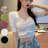 ホワイト | サマーニットトップス VネックTシャツ レディース | shoppinggo