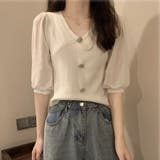 ホワイト | 韓国ファッション 夏新作 サマーニットトップス | shoppinggo