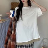 ホワイト | 重ね着風Tシャツ レイヤード 重ね着風カットソー大きめ | shoppinggo