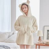 ルームウェア レディース くま耳ファー起毛パーカーワンピース[品番