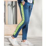 1(NAVY×YEL/ネイビー×イエロー) | CavariA ジャガードロゴテープ貼付けカットデニムパンツ スウェットパンツ | SILVER BULLET