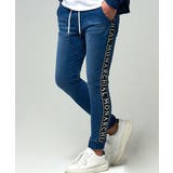 3(NAVY×BLK/ネイビー×ブラック) | CavariA ジャガードロゴテープ貼付けカットデニムパンツ スウェットパンツ | SILVER BULLET