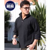 09(BLK/ブラック) | 7分袖シャツ メンズ CavariA綿麻ストライプカプリ7分袖シャツ | SILVER BULLET