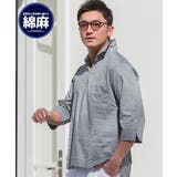 109(S.GRY/シャンブレーグレー) | 7分袖シャツ メンズ CavariA綿麻ストライプカプリ7分袖シャツ | SILVER BULLET