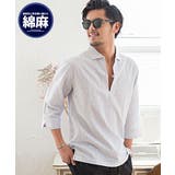202(WHT STRIPE/ホワイトS) | 7分袖シャツ メンズ CavariA綿麻ストライプカプリ7分袖シャツ | SILVER BULLET