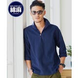 85(NAVY/ネイビー) | 7分袖シャツ メンズ CavariA綿麻ストライプカプリ7分袖シャツ | SILVER BULLET