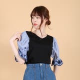 スカラップ刺繍キャンディースリーブ切り替えTシャツ/カットソー | s.i.p | 詳細画像1