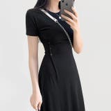 ブラック | 【16962】サイドボタンリブワンピース	 | SneepDip