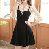 ブラック | 【17107】シフォンコンビワンピース	 | SneepDip