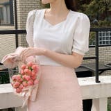 ホワイト | 【17321】ハートネックパフスリーブT	 | SneepDip