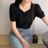 ブラック | 【17321】ハートネックパフスリーブT	 | SneepDip