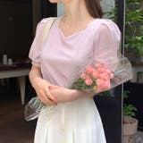 パープル | 【17321】ハートネックパフスリーブT	 | SneepDip