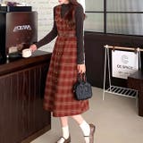 レッド | 【17433】トップス&チェックロングワンピースSET | SneepDip