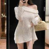 ホワイト | 【17438】ゆるふわオフタートルニットワンピース	 | SneepDip