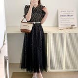 ブラック | 【17511】ふんわりチュールフラワーワンピース	 | SneepDip