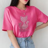 ピンク | 【17530】ラインストーンキャットTシャツ	 | SneepDip