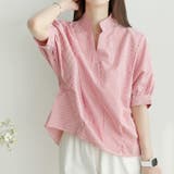 レッド | 【17549】バルーンスリーブストライプブラウス	 | SneepDip